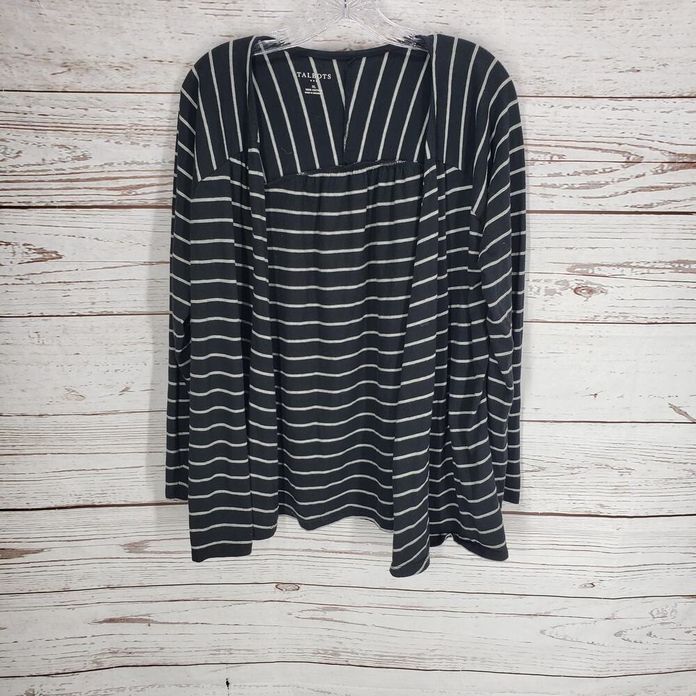 Talbots Women's Black Stripe Cardigan 100% Cotton Size XL